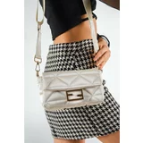 Capone Outfitters Capone Ibiza Satin Quilted Patterned Cream Women's Bag.