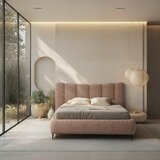MID.YOU OBLAZINJENA POSTELJA 180 cm x 200 cm , les, tekstil, leseni material roza | Shoptok.si