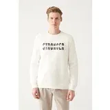 Avva Men's White Crew Neck 3 Thread Inner Fleece Printed Standard Fit Regular Fit Sweatshirt