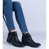D/CEO marka niezdefiniowana Black flat ankle boots with a cutout and a buckle Savaner u