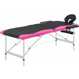  Sklopivi stol za masažu s 2 zone aluminijski crno-ružičasti