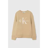 Calvin Klein Jeans Otroški bombažen pulover bež barva, IU0IU00602