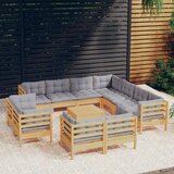 vidaXL Vrtna sedežna garnitura 12-delna s sivimi blazinami borovina - - Siva - 130.82 - N/A - | Shoptok.si