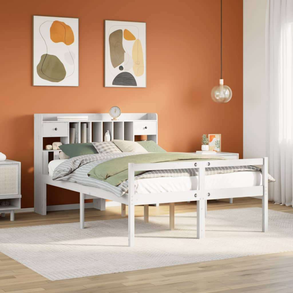 vidaXL Krevet s regalom z knjige bez madraca bijeli 150x200cm borovina | shoptok.hr