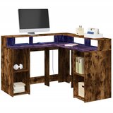 Maison Chic Pisalna miza - pisarniška miza - Računalniška miza z LED lučkami dimljeni hrast 130x130x91cm inž. les, (21784979) | Shoptok.si