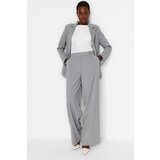 Trendyol Gray Wide Leg Shimmer Detailed Striped Woven Trousers Cene