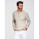 Ombre Men's ribbed sweater with buttons at the neckline - beige Cijene