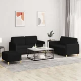  3-dijelni set sofa s jastucima crni od tkanine