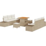 vidaXL 9-delni vrtni kavč set z blazinami Bež Poli ratan Akacija | Shoptok.si