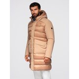 Ombre Men's long quilted jacket with large pockets - beige | shoptok.hr