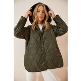 Happiness İstanbul Women's Green Hooded Quilted Oversize Coat Cene