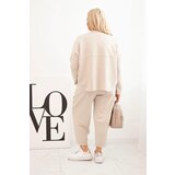 Kesi Włoski Plus Size women's set butter sweatshirt and pants with pockets beige | shoptok.hr