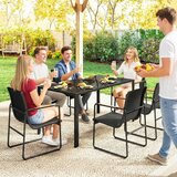  Vrtni namještaj garnitura za sjedenje 150 x 80 cm stakleni stol sa 6 prozračnih stolica ukrasni nasloni za ruke crna | shoptok.hr