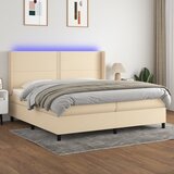 vidaXL Box spring postelja z vzmetnico LED krem 200x200 cm blago Cene