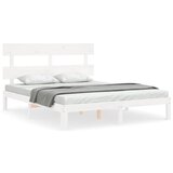 The Living Store Posteljni okvir z vzglavjem bel 160x200 cm trden les - Posteljni Okvir, (21526412) | Shoptok.si