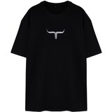 Trendyol Large Size Men's Black Oversize/Wide Fit Comfortable Printed 100% Cotton T-Shirt Cene