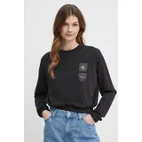 Calvin Klein Jeans Bombažen pulover ženski, črna barva, J20J223081