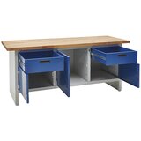 eurokraft basic Delovna miza z zaprtimi stranicami, 2 predala, 3 vrat, širina 2000 mm, svetlo sive / encijan modre barve | Shoptok.si