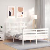 Maison Chic Posteljni okvir - Dvoposteljna postelja - Zakonska postelja z vzglavjem bel 120x200 cm trden les-J15608, (21764656) | Shoptok.si