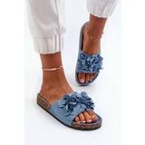 Kesi Women's slippers on a cork platform made of eco-friendly suede, blue Jaihini