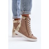Zazoo 3081 Women's Leather Wedge Sneakers Beige Cene