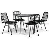  5-dijelni vrtni blagovaonski set od poliratana crni Crna Dužina stola 80 cm | Shoptok.si