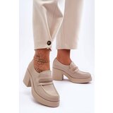 LEMAR Leather Heeled Shoes with Embellishment Beige Gelanor | Shoptok.si