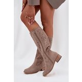 Boto Ladies Cut-Out Ankle Boots With Low Heel Eco Suede Zipped Beige Orchides | Shoptok.si