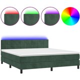 vidaXL Box spring postelja z vzmetnico LED tem. zelena 160x2 | Shoptok.si