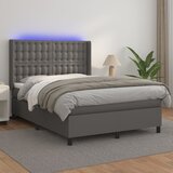 The Living Store Box spring postelja z vzmetnico LED siva 140x200cm umetno usnje - Box Spring Postelja, (21521220) Cene