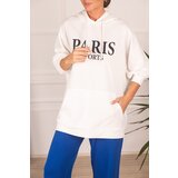 armonika Women's White Oversized Long Sleeve Sweatshirt with Kangaroo Pocket with Lettering on the Front | shoptok.hr