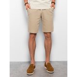 Ombre Men's knitted shorts with decorative elastic waistband - beige Cene'.'