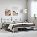  Metalni okvir za krevet s uzglavljem bijeli 193x203 cm | shoptok.hr