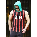 Madmext Striped Printed Hooded Singlet 4024 Claret Red Cene