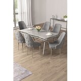 Hanah home trpezarijski set Vae, sto i 6 stolica, ploča u dekoru belog mermera, hromirane noge, siva tkanina Babyface | Eponuda.com
