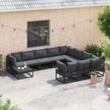 vidaXL Sjedeća garnitura za vrt 11 pcs Crna 70 x 70 x 32 cm Aluminij | shoptok.hr
