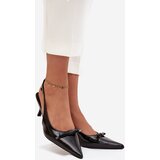 Boto Patent Leather Heeled Pumps With Bow Black Olvena | shoptok.hr