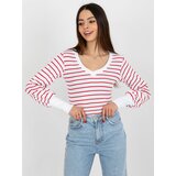 Fashion Hunters Basic striped white-red ribbed blouse Cene