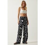 Happiness İstanbul Women's Vivid Black and White Patterned Flowy Viscose Palazzo Trousers cene