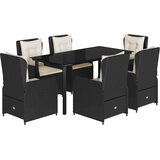  7-dijelni vrtni blagovaonski set s jastucima crni od poliratana Crna 160 x 80 x 74 cm | shoptok.hr