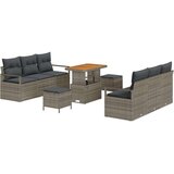 Set od 9 dijelova sofa za vrt s jastučićima Siva Poliratan Akacija Dvosjed sofa za vrt s skladištem i jastučićima Siva Polirata  Set od 9 dijelova sofa za vrt s jastučićima Siva Poliratan Akacija Dvosjed sofa za vrt s skladištem i jastučićima Siva Polirata Slike