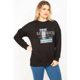 Şans Women's Plus Size Black Stone Detailed Sweatshirt Cene