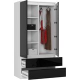 AKORD Garderobna Omara, 2 Vrata In 2 Predala, Črna V Visokem Sijaju, (5000331686) | Shoptok.si