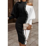 Fenzy Elegantna Midi Haljina S Uzorkom, Crno-Bijela Cijene