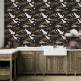  Tapeta - Oriental impressions - decorative pattern with a motif of flying cranes on a dark background 50x1000 Vodootporna | shoptok.hr