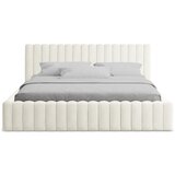Makamii Kremno bela oblazinjena zakonska postelja s prostorom za shranjevanje z letvenim dnom 180x200 cm Lemi – | Shoptok.si
