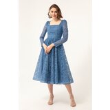 Lafaba Women's Indigo Square Neck Silvery Evening Dress | shoptok.hr