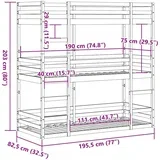 trojni pograd bel 75x190 cm trdna borovina