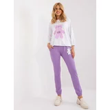 Fashion Hunters Ecru-purple tracksuit with appliqué