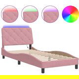 Maison Chic Posteljni okvir - Enojna postelja - Postelja za odrasle z LED lučkami roza 90x200 cm žamet-J9236, (21771801) | Shoptok.si